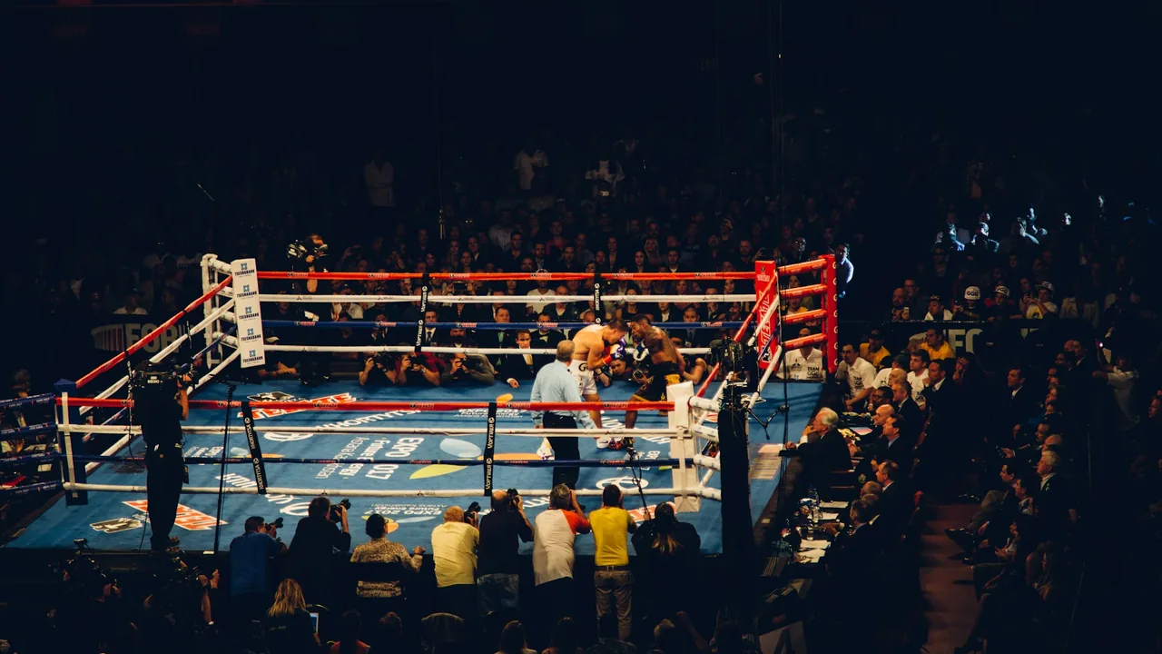 大観衆が見守るボクシングの試合会場のイメージ写真