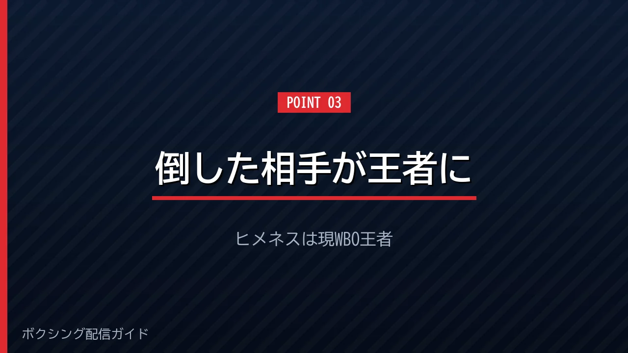 西田凌佑が破ったヒメネスが現WBO世界バンタム級王者であることを示すバナー