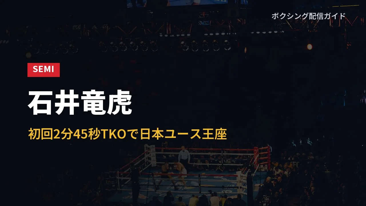 石井竜虎が初回TKOで日本ユース王座を取ったことを示すバナー