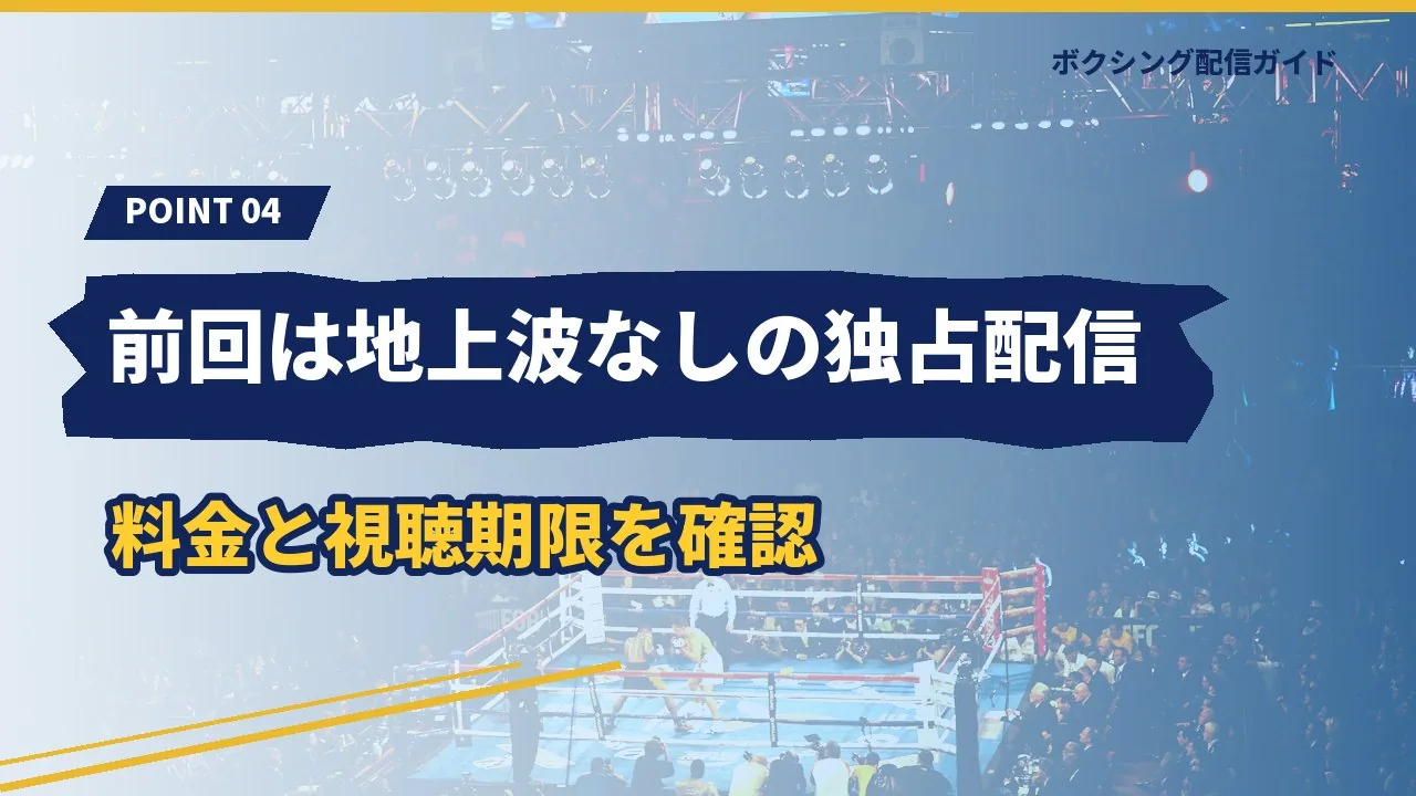 井上尚弥の前回の試合が地上波なしの独占配信だったことを示すバナー