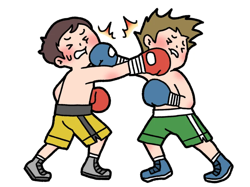2人のボクサーがパンチを打ち合うクロスカウンターのイラスト
