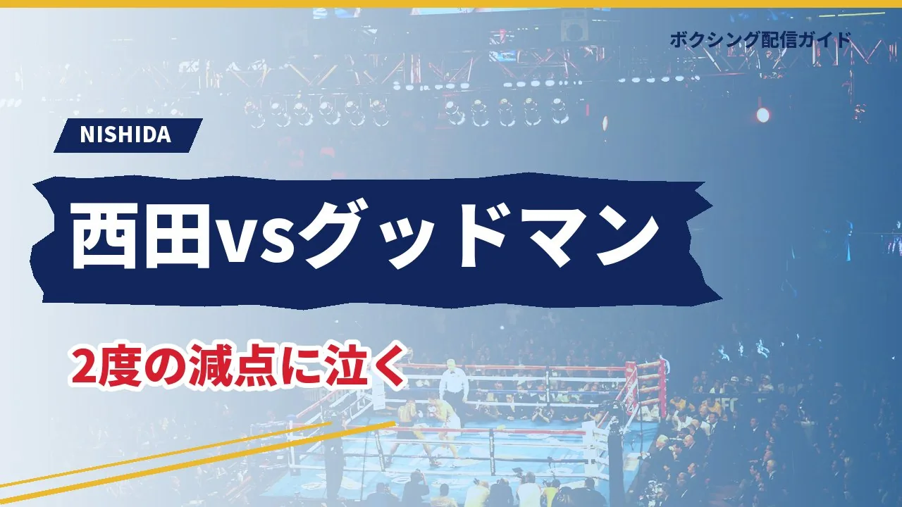 西田凌佑とサム・グッドマンの試合を示すバナー
