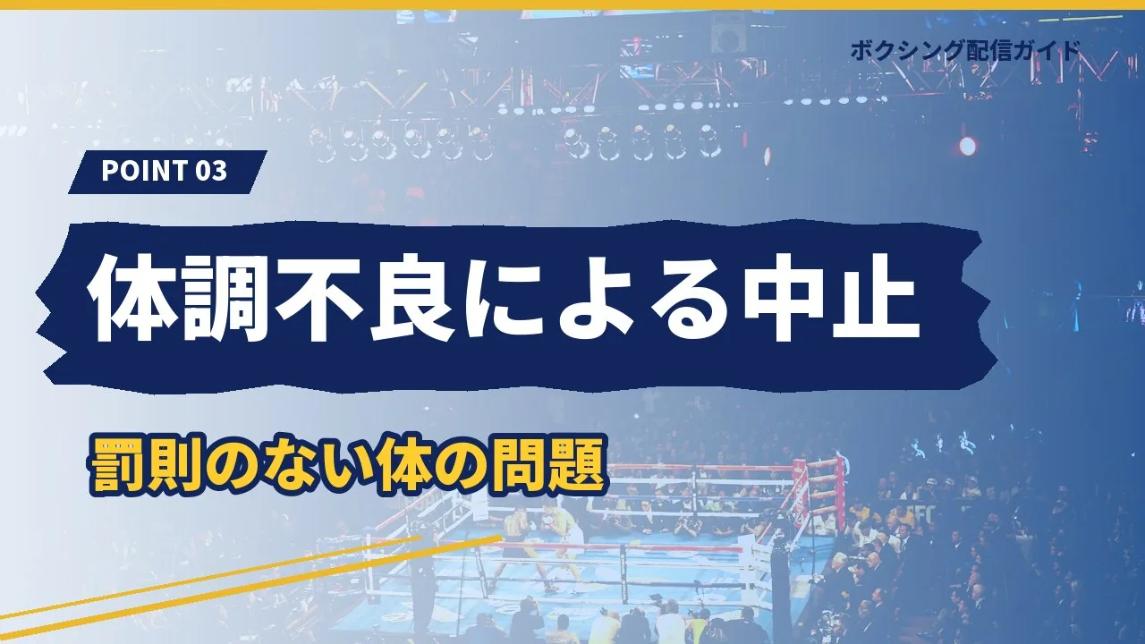 体調不良による世界戦の中止を示すバナー