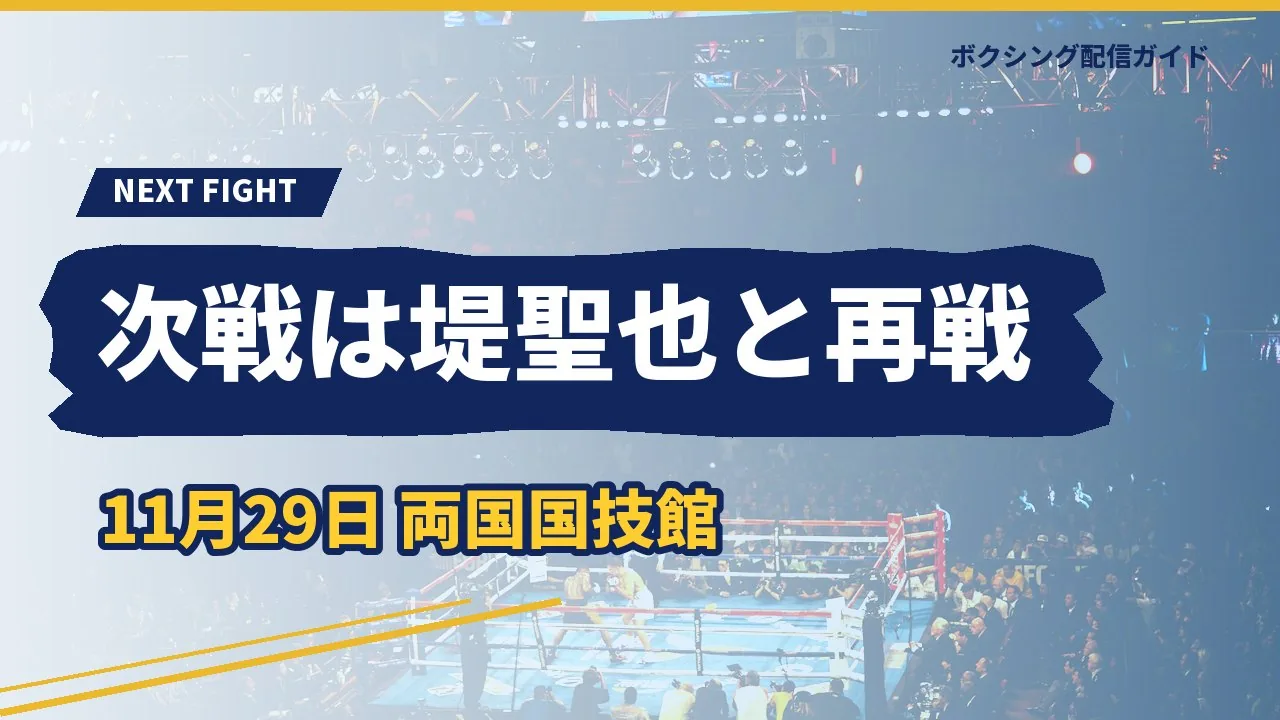 増田陸の次戦が11月29日の堤聖也との再戦であることを示すバナー